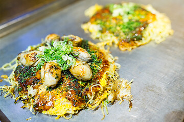 Image showing Okonomiyaki Japanese hot plate pizza