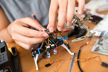 Image showing Human combine the drone cable