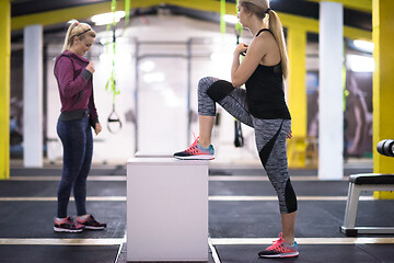 Image showing athletes working out  jumping on fit box