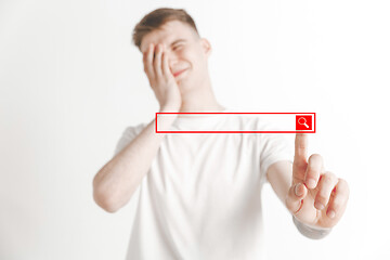 Image showing Businessman hand touching empty virtual screen