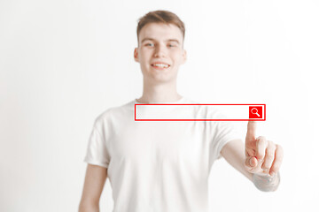 Image showing Businessman hand touching empty virtual screen