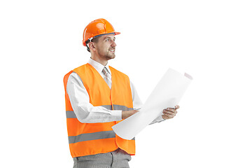 Image showing The builder in orange helmet isolated on white