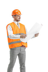 Image showing The builder in orange helmet isolated on white