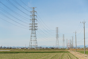 Image showing Power line with blue sky