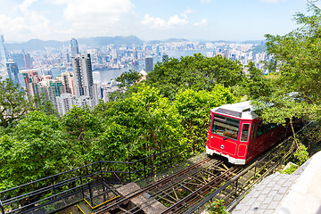 Image showing Tourist tram at the Peak in Hong Kong