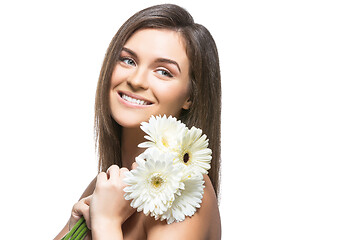 Image showing beautiful girl with white flowers