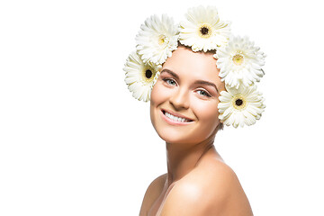 Image showing beautiful girl with white flowers on head