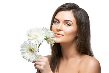 Image showing beautiful girl with white flowers