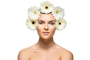 Image showing beautiful girl with white flowers on head