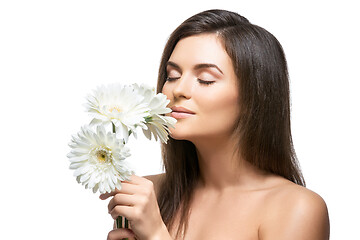 Image showing beautiful girl with white flowers