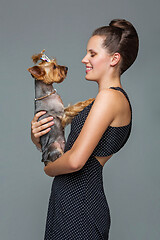 Image showing Girl with yorkie dog