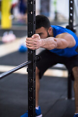 Image showing man doing pull ups on the vertical bar