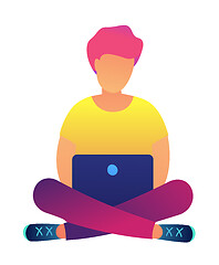 Image showing Red haired programmer with laptop in lotus pose vector illustration.