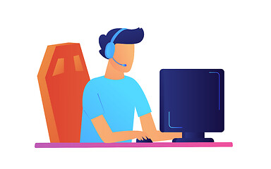 Image showing Gamer in headphones playing computer games vector illustration.