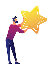 Image showing Businessman holding a big golden star vector illustration.