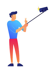 Image showing Vlogger taking selfie with a selfie stick vector illustration.