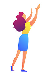 Image showing Business woman with hands up doing presenting gesture vector illustration.