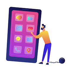 Image showing Businessman chained to huge smartphone vector illustration.