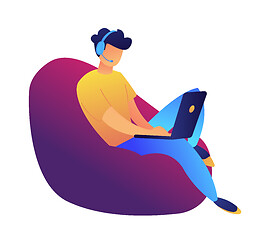 Image showing Young user working with laptop in armchair vector illustration.