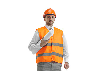 Image showing The builder in orange helmet isolated on white