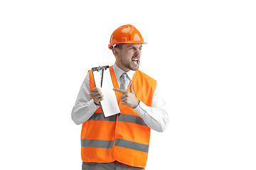 Image showing The builder in orange helmet isolated on white