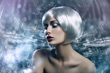 Image showing beautiful girl in silver wig