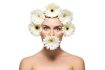 Image showing beautiful girl with white flowers on head