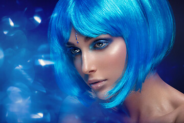 Image showing Beautiful girl in blue wig