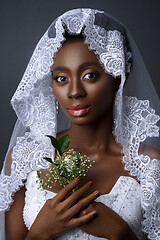 Image showing Beautiful african girl with veil hat