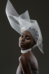 Image showing Beautiful african girl with veil hat