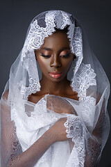 Image showing Beautiful african girl with veil hat