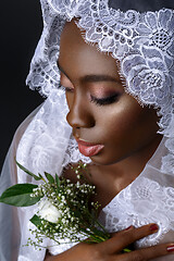 Image showing Beautiful african girl with veil hat