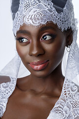 Image showing Beautiful african girl with veil hat