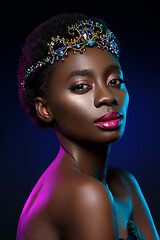 Image showing Beautiful black girl with crystal crown