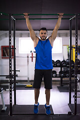 Image showing man doing pull ups on the horizontal bar