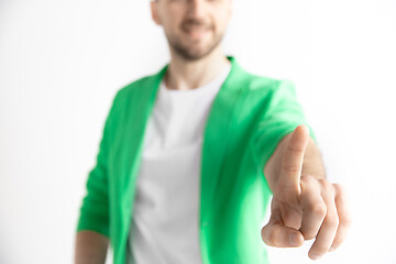 Image showing Businessman hand touching empty virtual screen