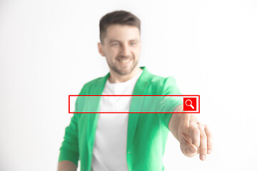 Image showing Businessman hand touching empty virtual screen