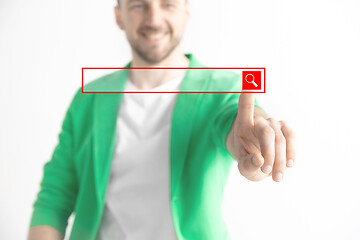 Image showing Businessman hand touching empty virtual screen