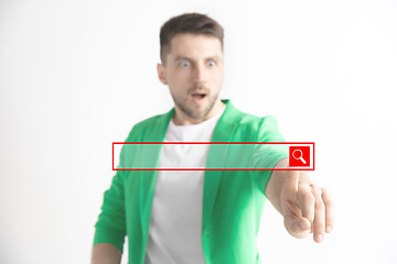 Image showing Businessman hand touching empty virtual screen