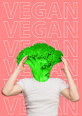 Image showing Vegan. Modern design. Contemporary art collage.