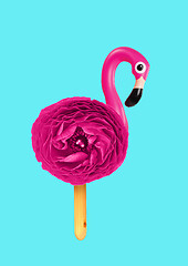 Image showing Ice creamy flamingo. Modern design. Contemporary art collage.