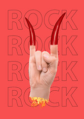 Image showing Hot like rock music. Modern design. Contemporary pop-art collage.
