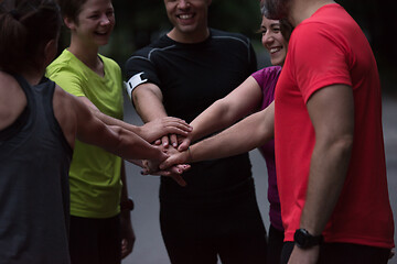 Image showing runners giving high five to each other