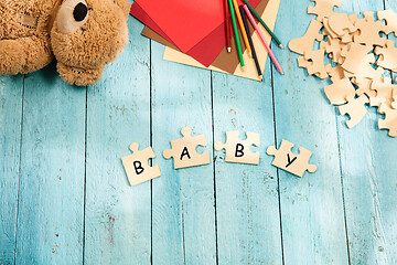 Image showing Stationery and word BABY made of letters