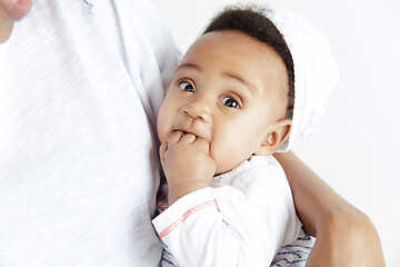 Image showing Portrait of beautiful african woman holding on hands her little baby