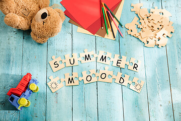 Image showing Stationery and word SUMMER MOOD made of letters