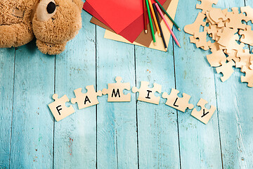 Image showing Stationery and word FAMILY made of letters