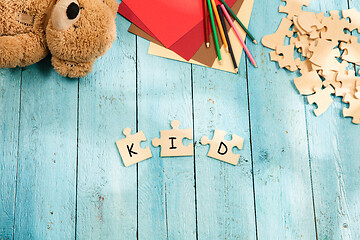 Image showing Stationery and word KID made of letters