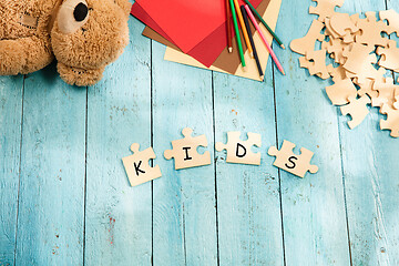 Image showing Stationery and word KIDS made of letters