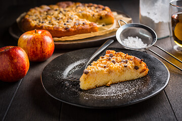 Image showing Delicious apple pie with chocolate pieces and ingredients for Thanksgiving